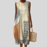 Beige ruha mozaik-patchworkkal