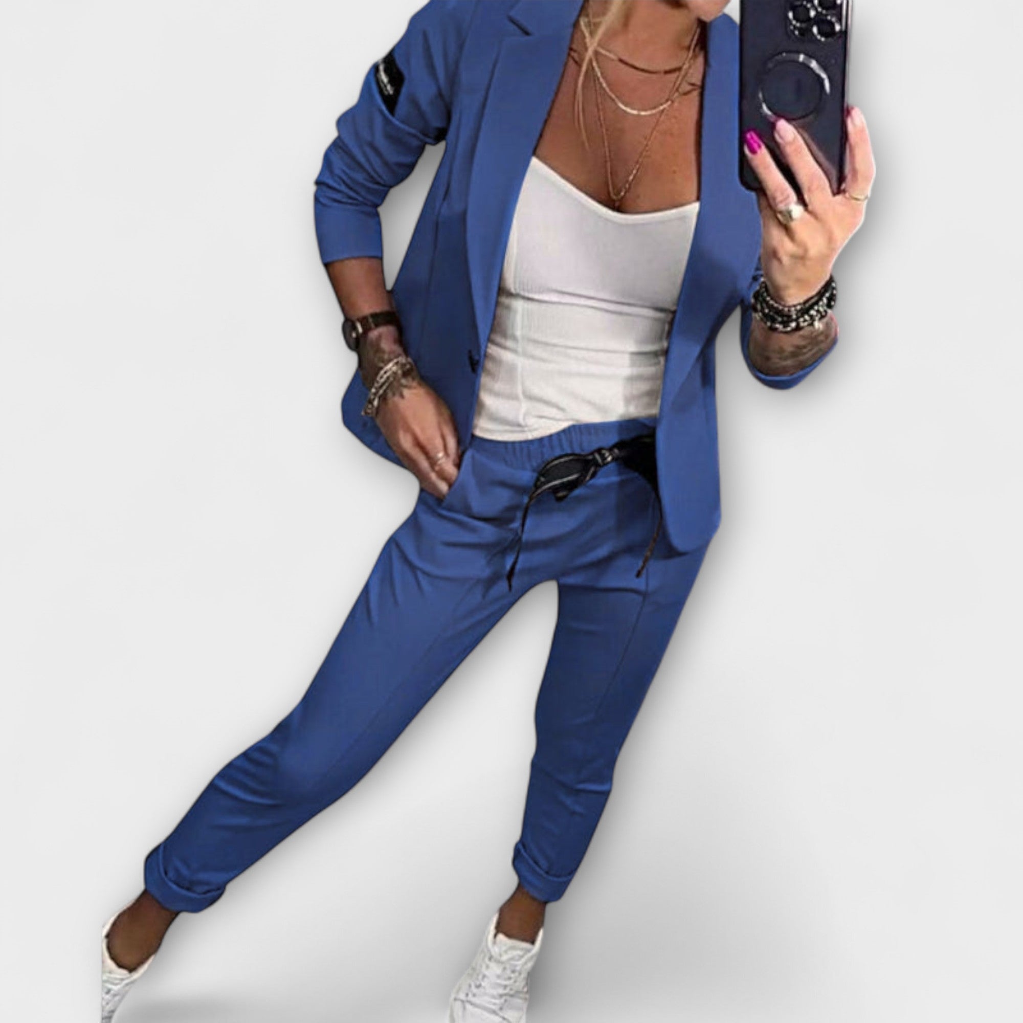 Malou - Bézs szett top, blézer és nadrág