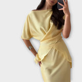Finja - Sárga Off-Shoulder Szett Kötött Elülső Rész