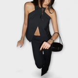 Június - Bézs Crisscross-Halternyakú Top