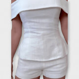 Olivia - Fehér vászon szett off-shoulder toppal