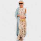Elveria - Bézs maxikleid passendes Cardigan-nal