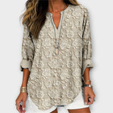 Celara - Bézs kényelmes blúz virágmintával