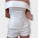 Olivia - Fehér vászon szett off-shoulder toppal