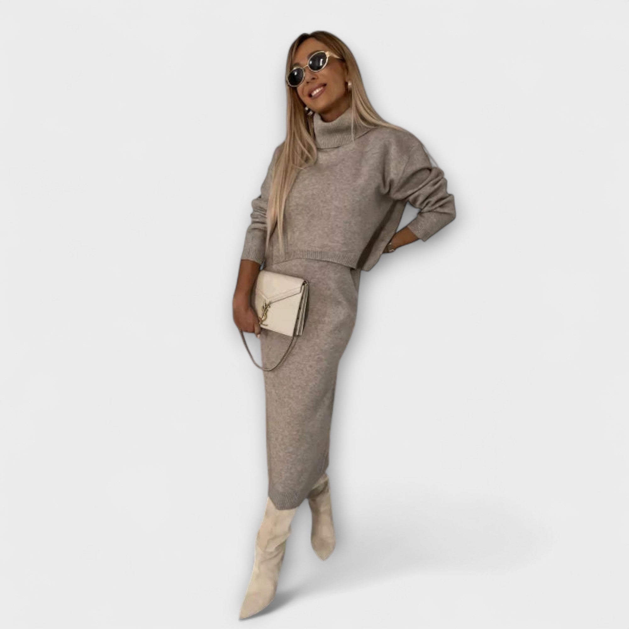 Solange - Szürke ruha megfelelő garbó szettel