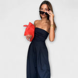 Sandrine - Elegáns sötétkék bandeau overall