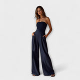 Amélie - Elegáns sötétkék bandeau overall