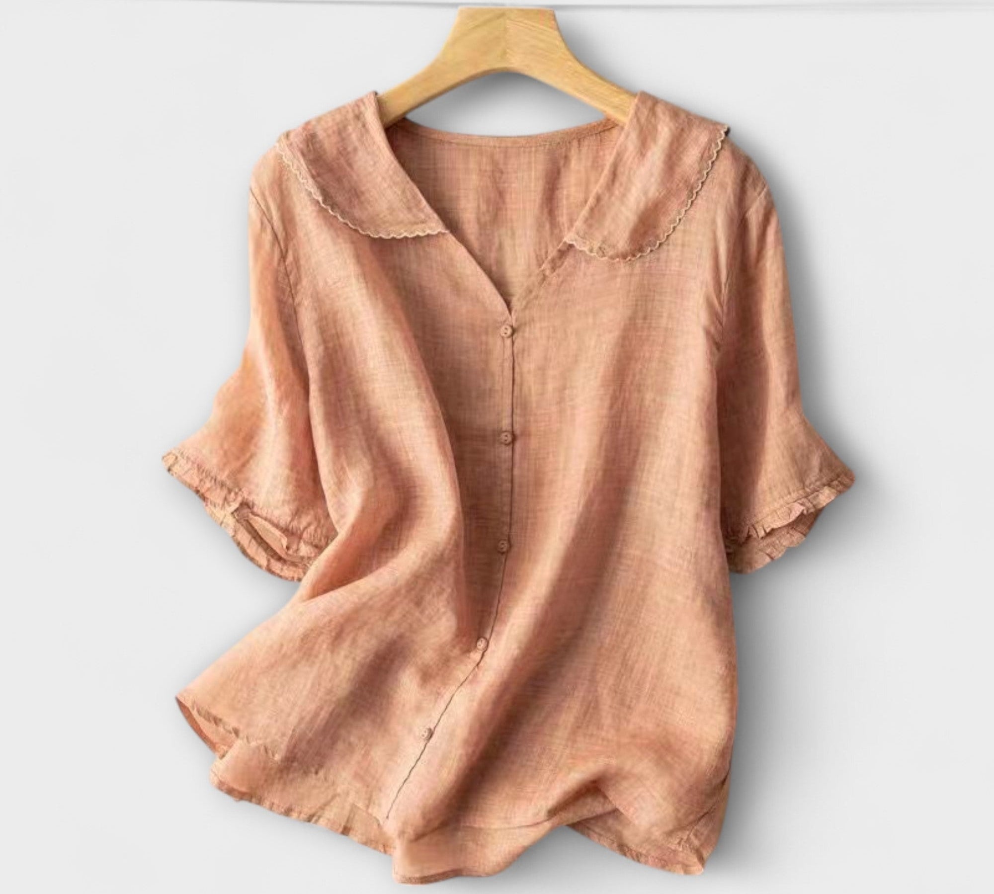 Brenda – Green linen shirt with a collar