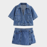 Jeans szett V-nyakkal
