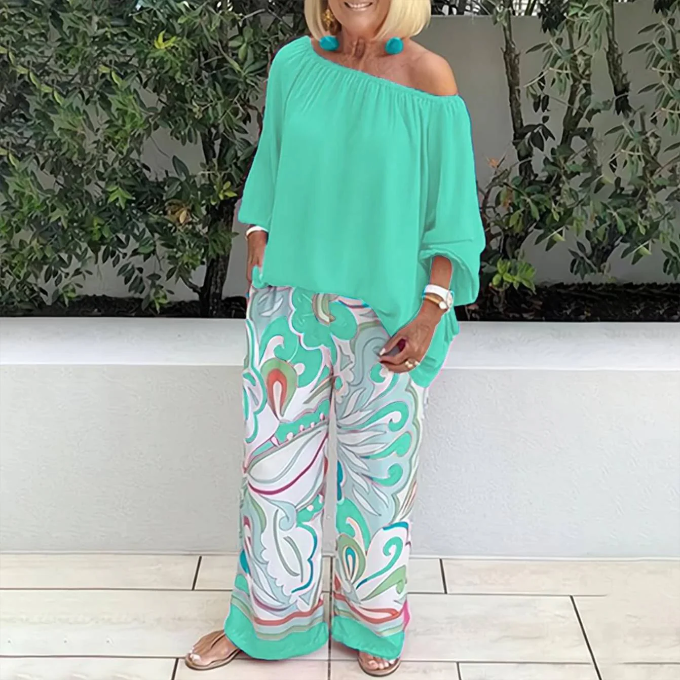 Yesenia - Kék Szett Off-Shoulder Top-pal