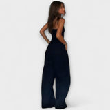 Sandrine - Elegáns sötétkék bandeau overall
