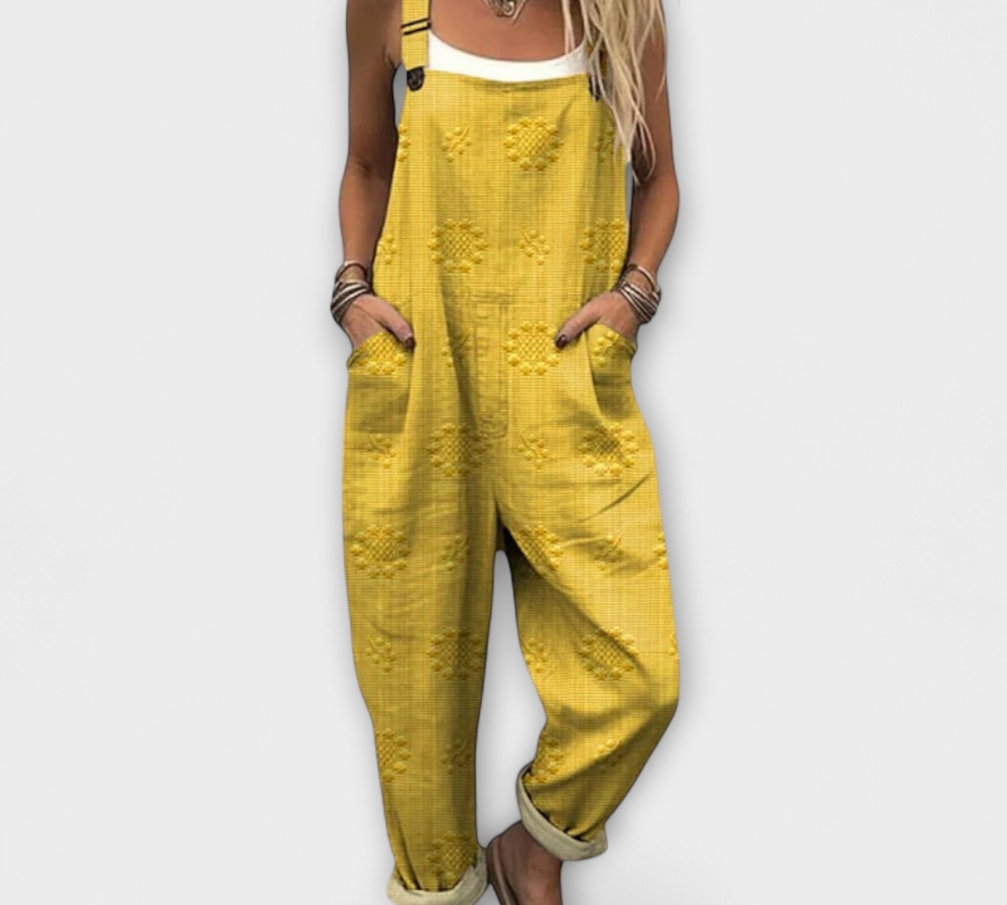 Petra - Blue Floral Overalls