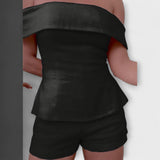 Olivia - Fehér vászon szett off-shoulder toppal
