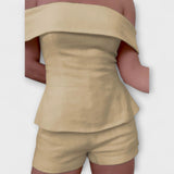 Olivia - Fehér vászon szett off-shoulder toppal