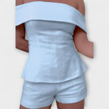 Olivia - Fehér vászon szett off-shoulder toppal