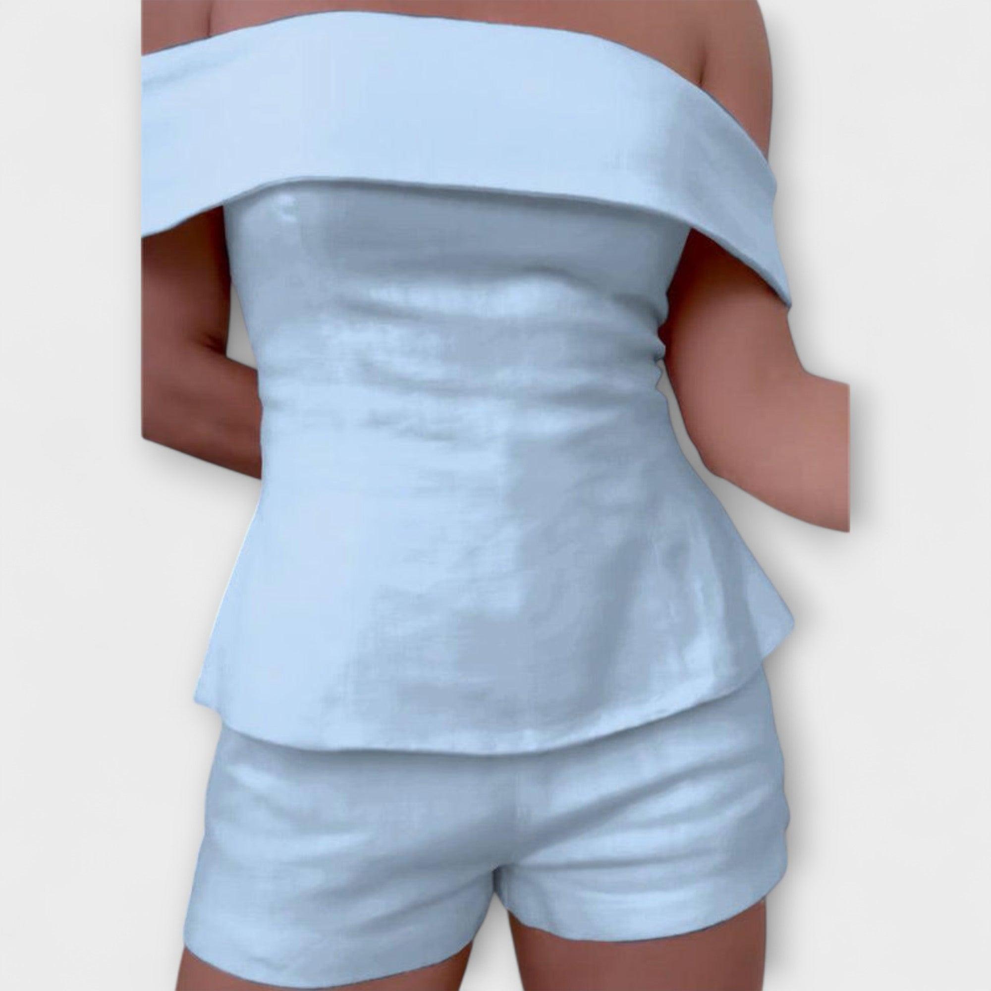 Olivia - Fehér vászon szett off-shoulder toppal