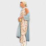 Elveria - Bézs maxikleid passendes Cardigan-nal