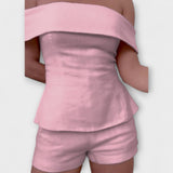 Olivia - Fehér vászon szett off-shoulder toppal