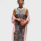 Elveria - Bézs maxikleid passendes Cardigan-nal