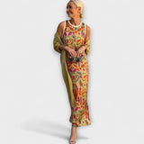 Elveria - Bézs maxikleid passendes Cardigan-nal