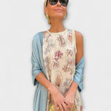Elveria - Bézs maxikleid passendes Cardigan-nal