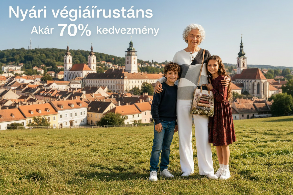 Summer sale banner with Hungarian text and Sopron background