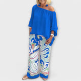 Yesenia - Kék Szett Off-Shoulder Top-pal